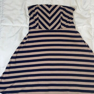 Women's Monteau Strapless Dress, Navy Blue Striped - Size M